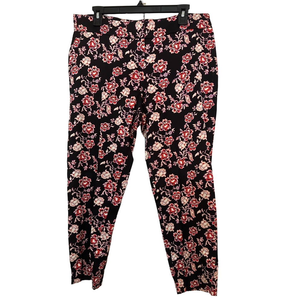 Ann Taylor Black Ankle Pants with Red and Cream Floral Design Back Pockets